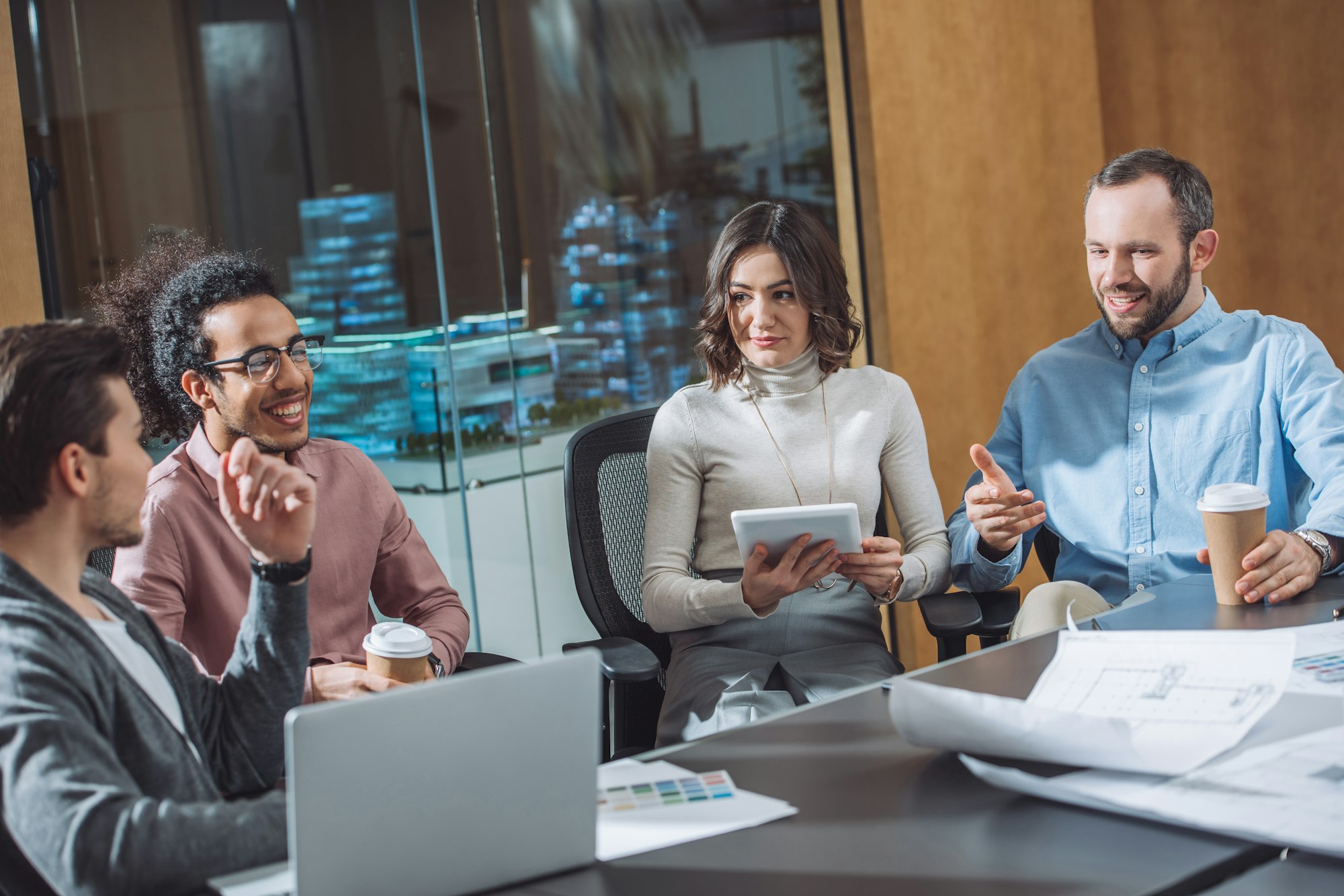 group of young businesspeople working together at office