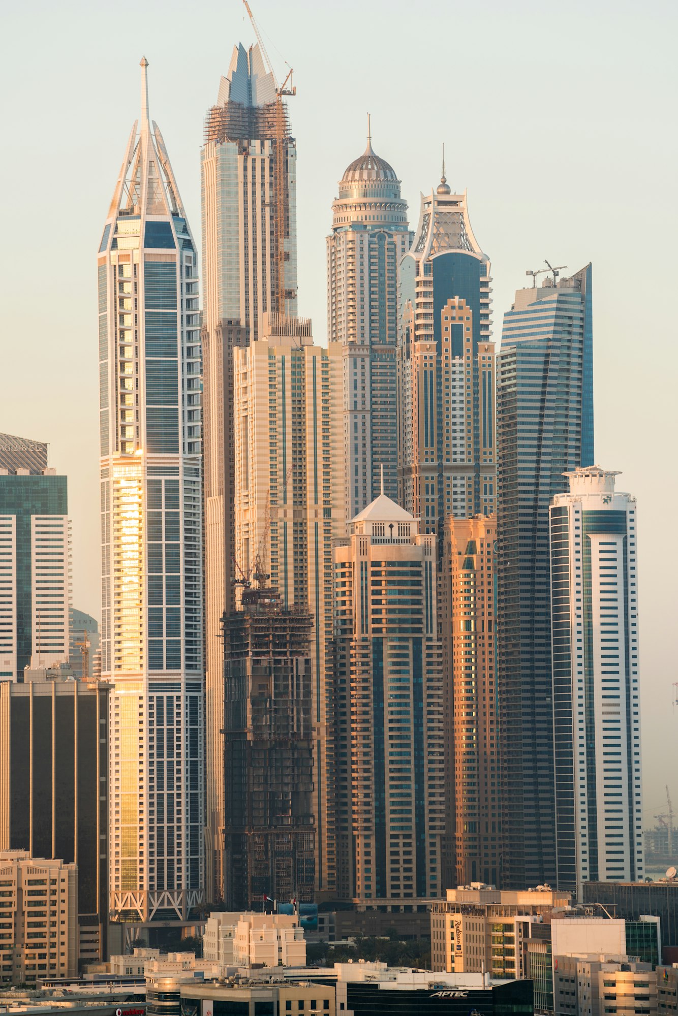 Skyline of modern skyscrapers in Marina district of Dubai, United Arab Emirates